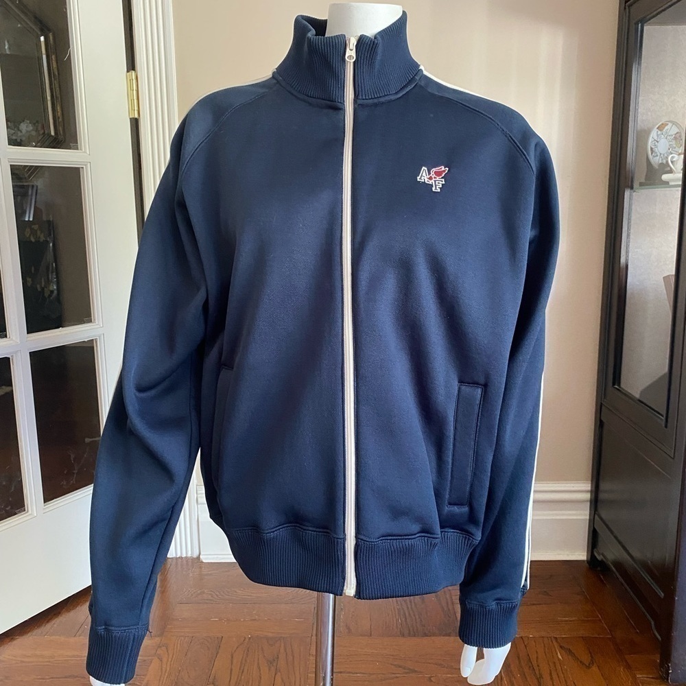 Abercrombie & Fitch Track Suit Sweatshirt Jacket Navy White stripes Size Medium